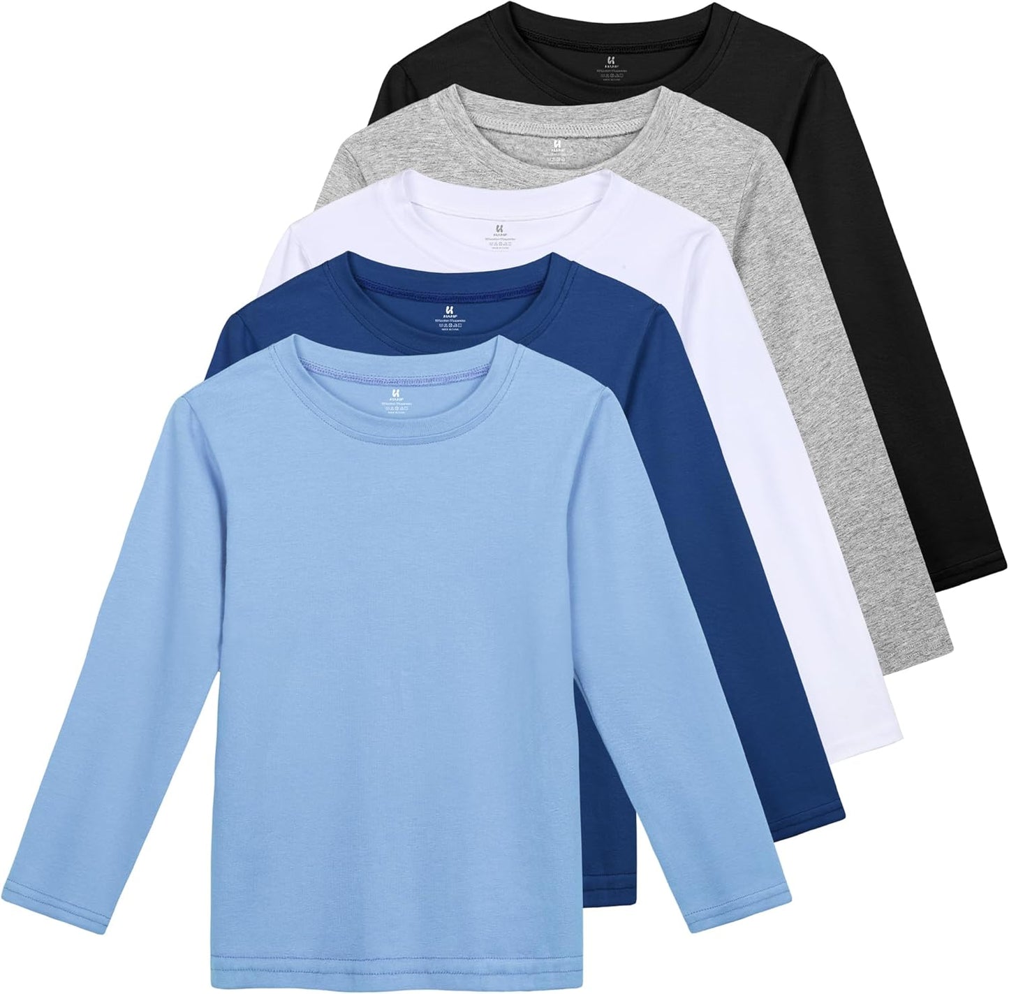 5 Pack Cotton Boys Long Sleeve Shirts for Toddlers Comfort