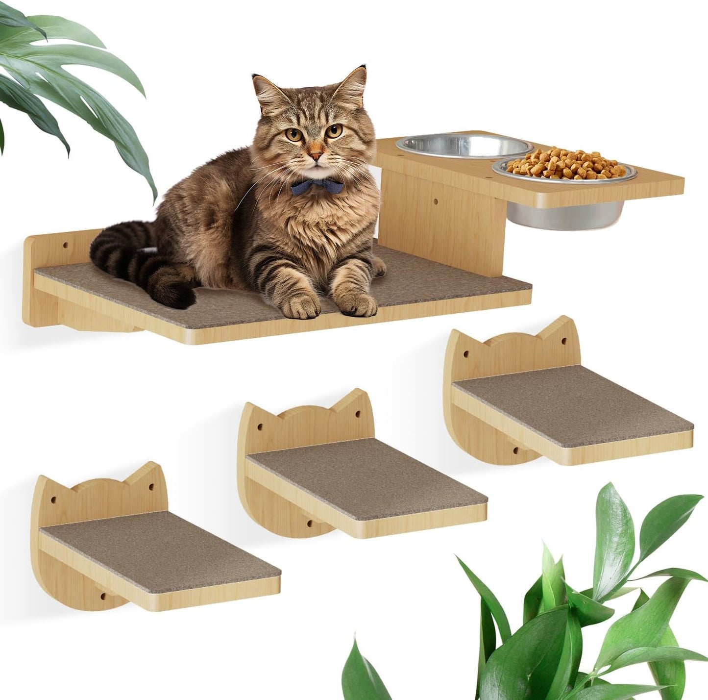 MeowHomm Cat Wall Shelves with Feeding Station and Steps