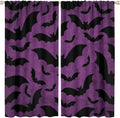 Halloween Curtains Gothic Black Bats Dark Purple Panels - 2 Pack