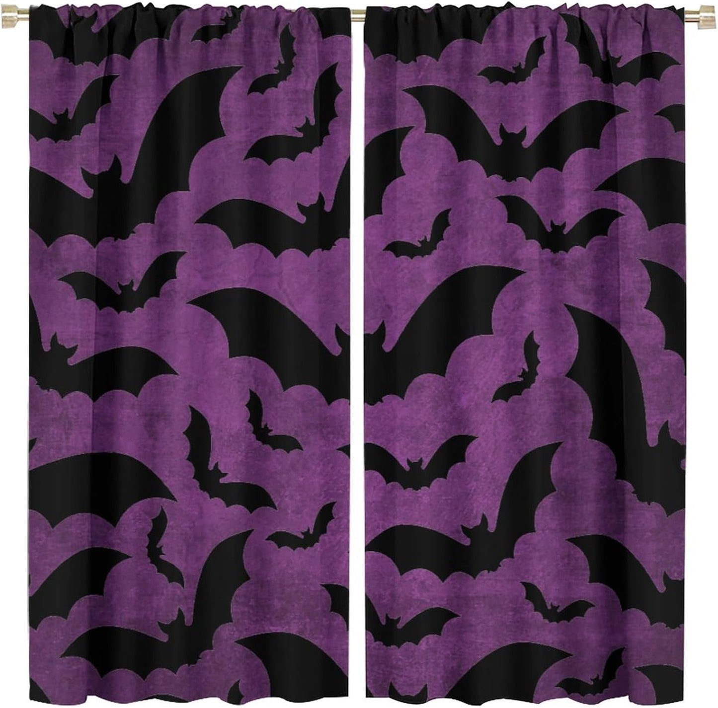 Gothic Black Bats Halloween Curtains - Elegant Window Drapes Set for Bedroom & Living Room - 42 x 45