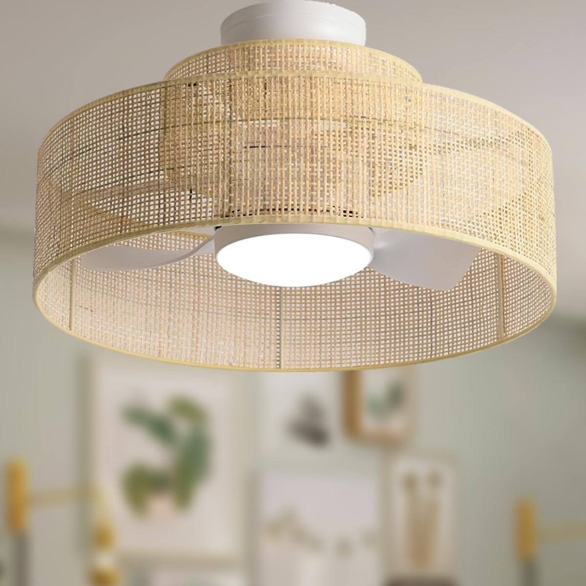 22 Bamboo DC Dimmable Ceiling Fan with Light and Remote Control