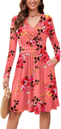 Women's Long Sleeve Casual Fall V-Neck Swing Floral Dress