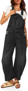 Womens Denim Bib Overalls Barrel Leg Adjustable Strap Jeans - Stylish