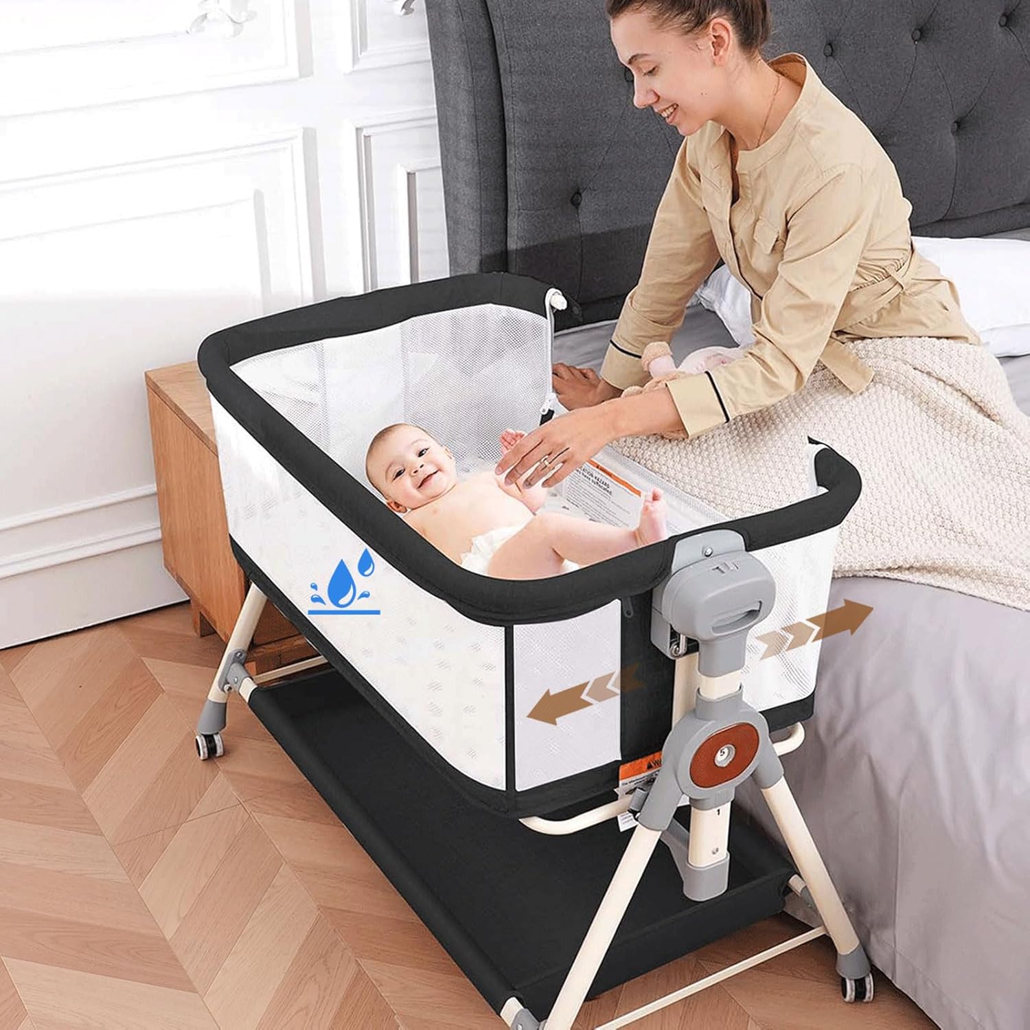 3 in 1 Baby Bassinet with Waterproof Sheet and Rocking Feature