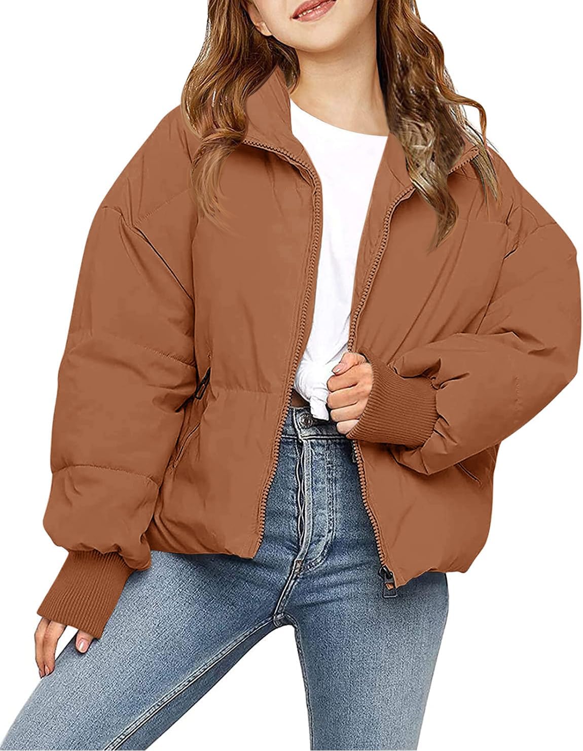 rrhss Girls Winter Long Sleeve Zip Puffer Jacket for Kids