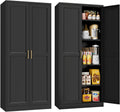 71in Tall Kitchen Storage Cabinet with Gold Handles - Metal Pantry