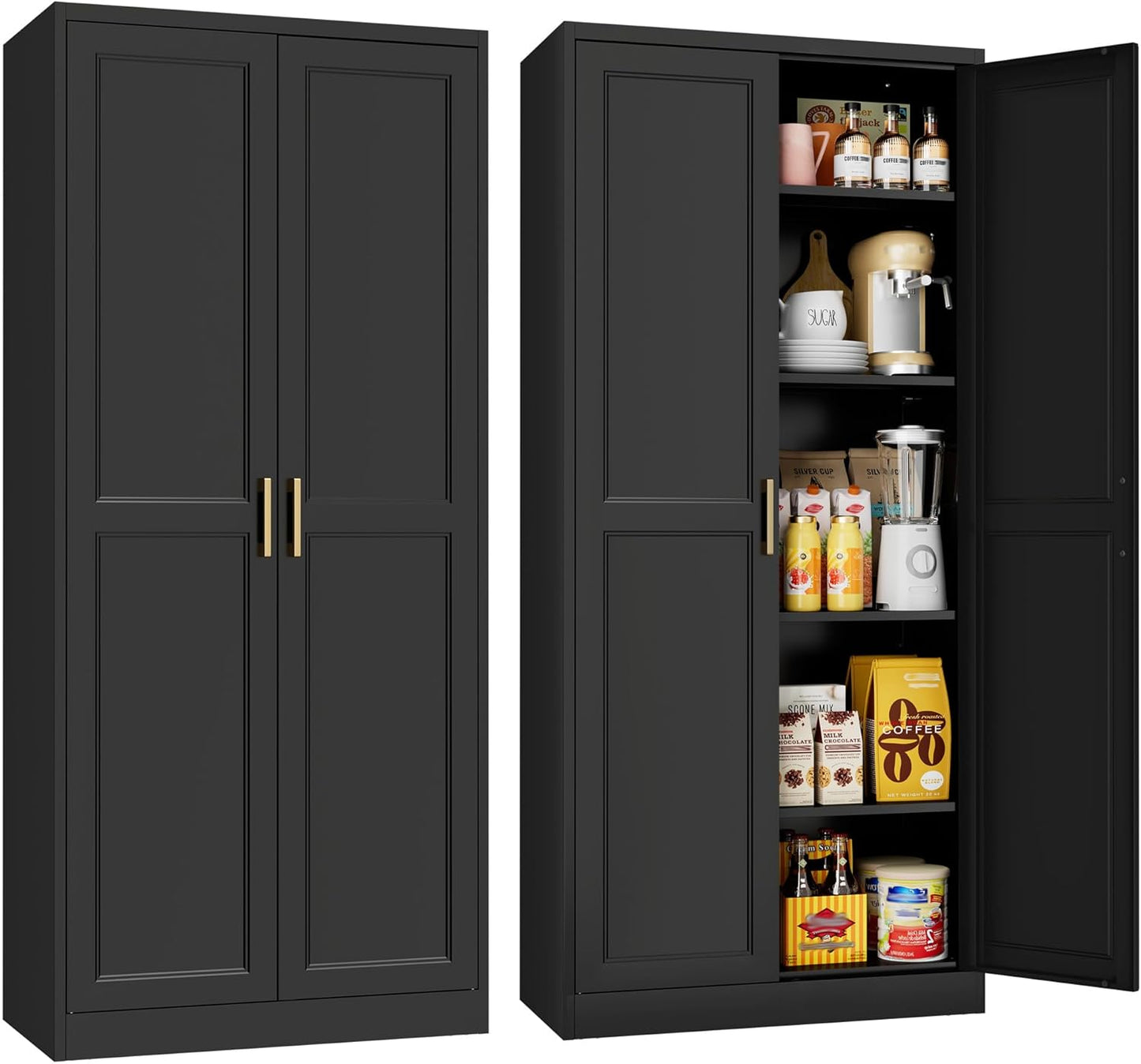 71 Tall Kitchen Storage Cabinet with Gold Handles for Modern Homes