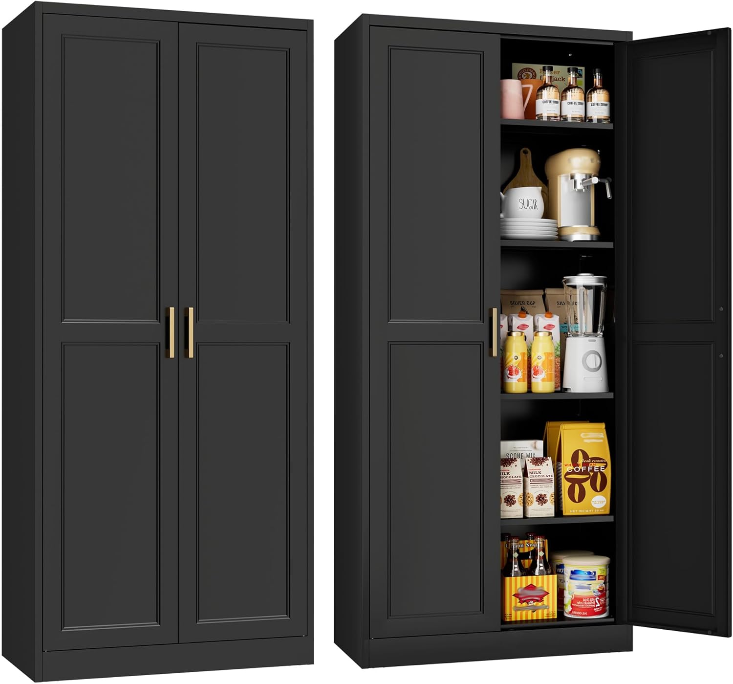 71 Tall Kitchen Storage Cabinet with Gold Handles for Modern Homes