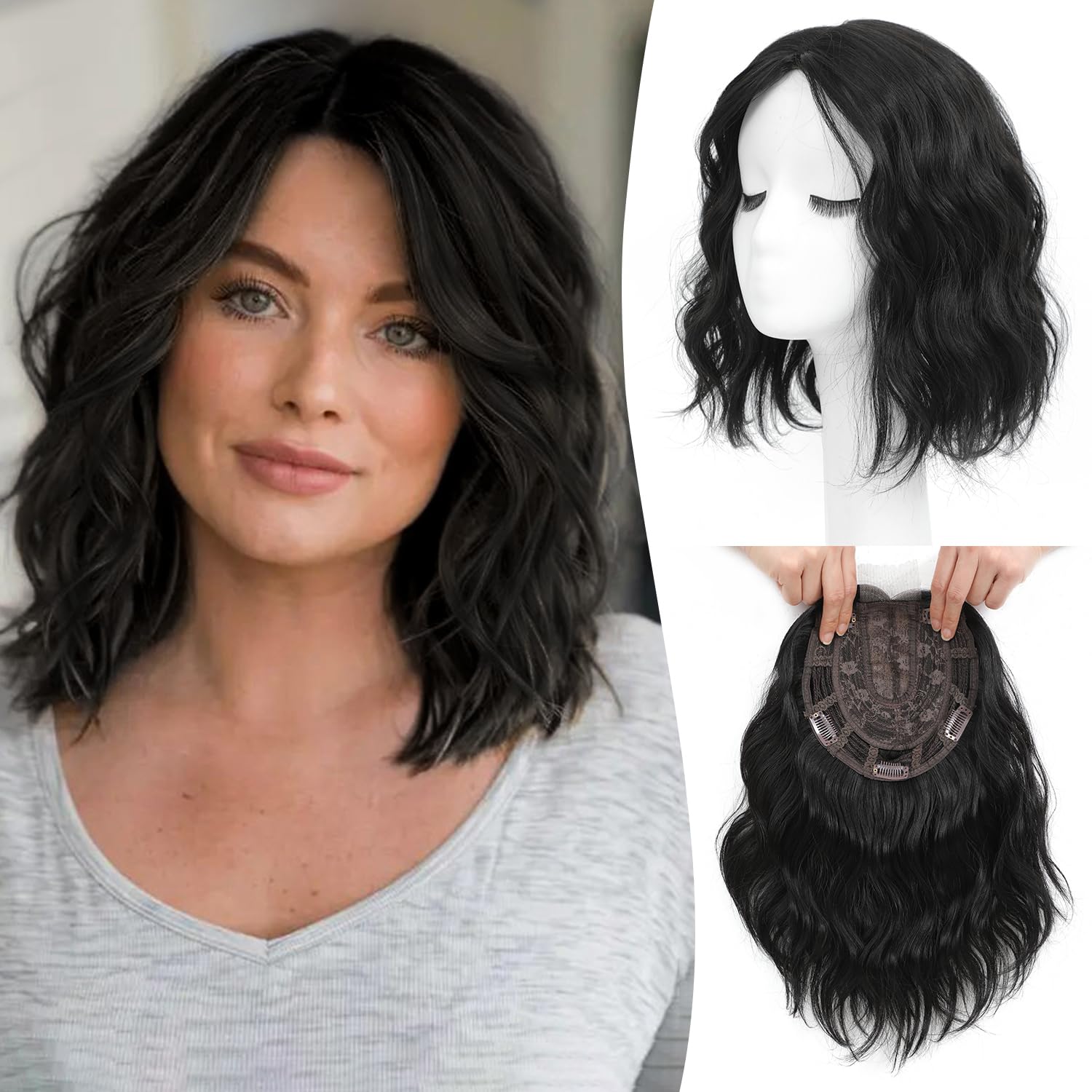 11 Inch Short Wavy Hair Topper for Women with Thinning Hair