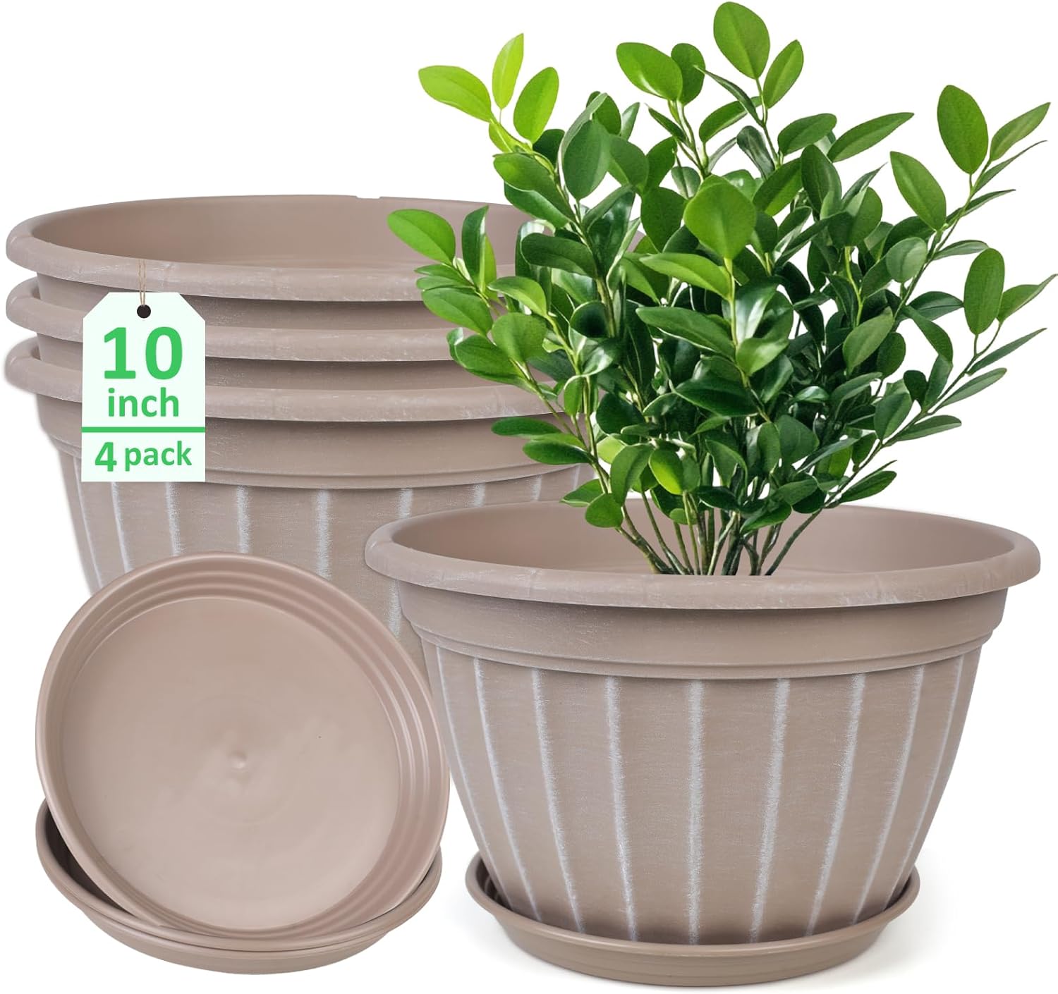 10 Inch Flower Pots with Drainage Holes for Indoor Outdoor Use