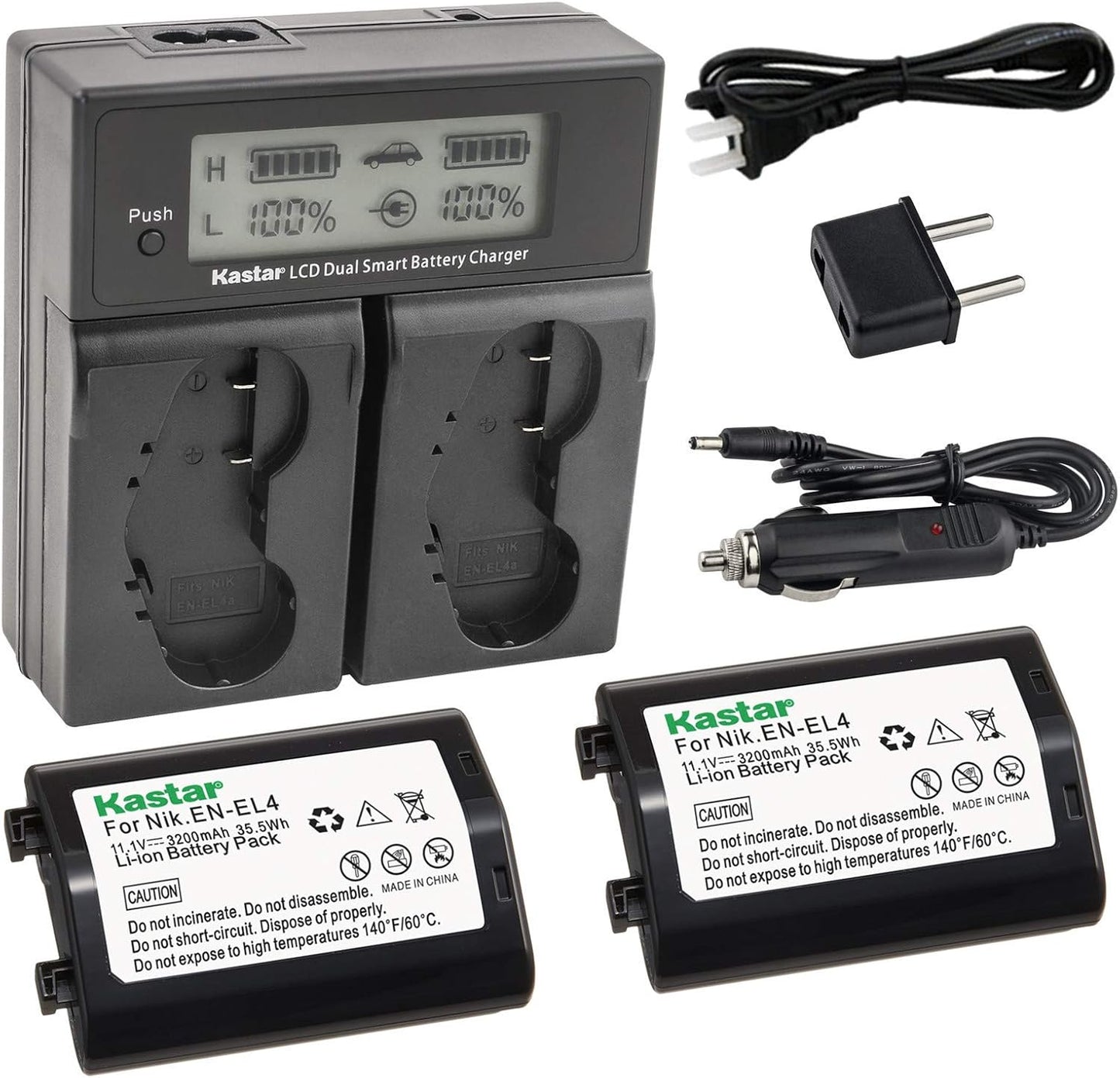 Kastar LCD Dual Smart Fast Charger & Battery Pack for Nik Cameras