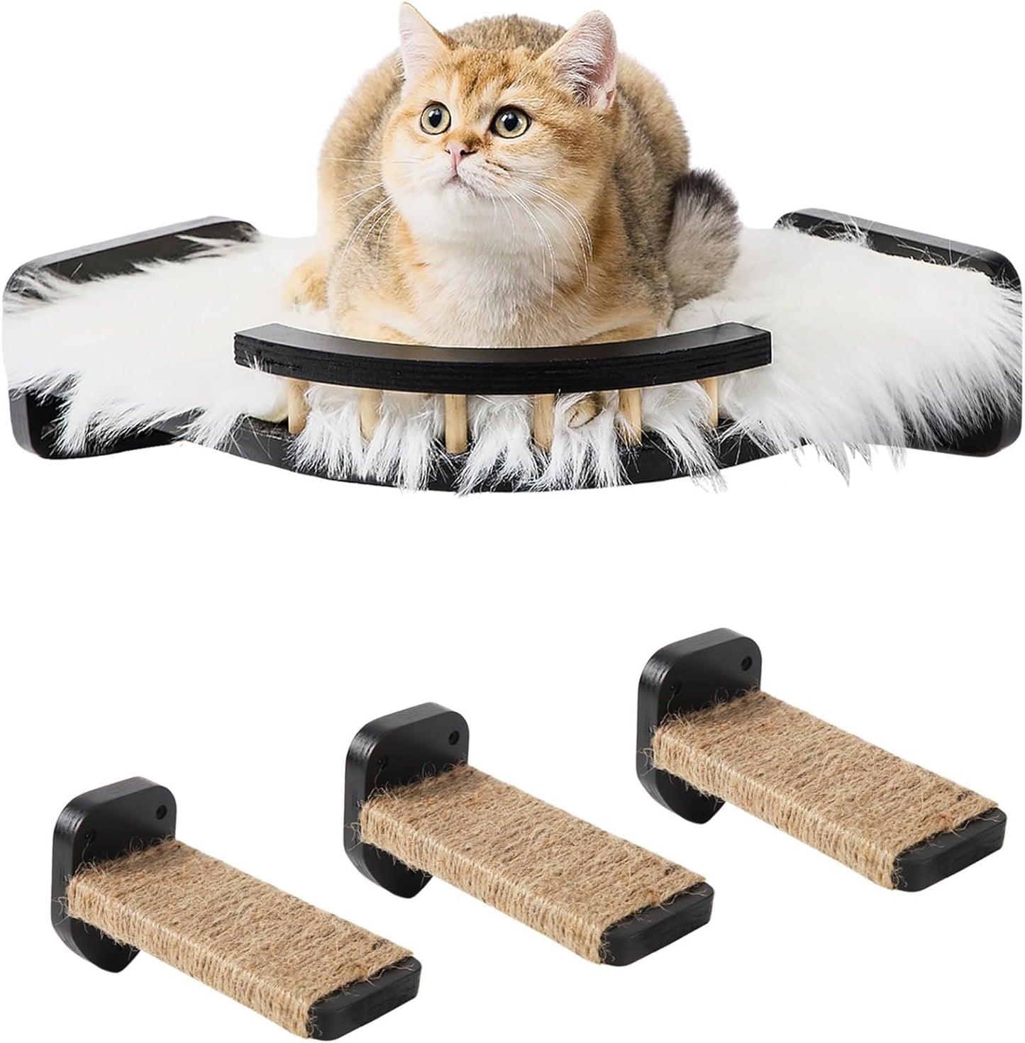 Cat Wall Shelves with Scratch Post & Hammock Bed for Cats