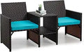 Outdoor Loveseat with Built-in Table - Patio Rattan Conversation Set