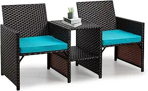 JAMFLY Outdoor Loveseat with Built-in Table for Relaxation