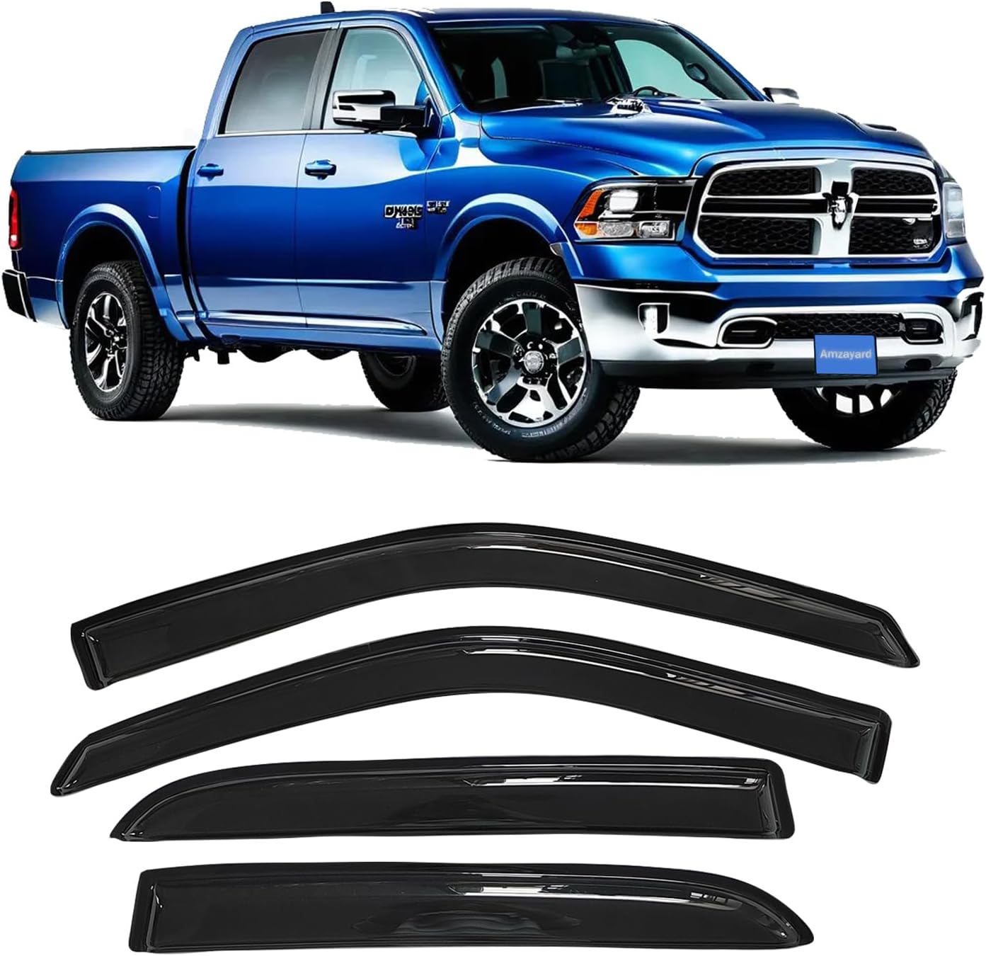 Window Visors Vent Sun Rain Guards for Dodge Ram 1500 Crew Cab