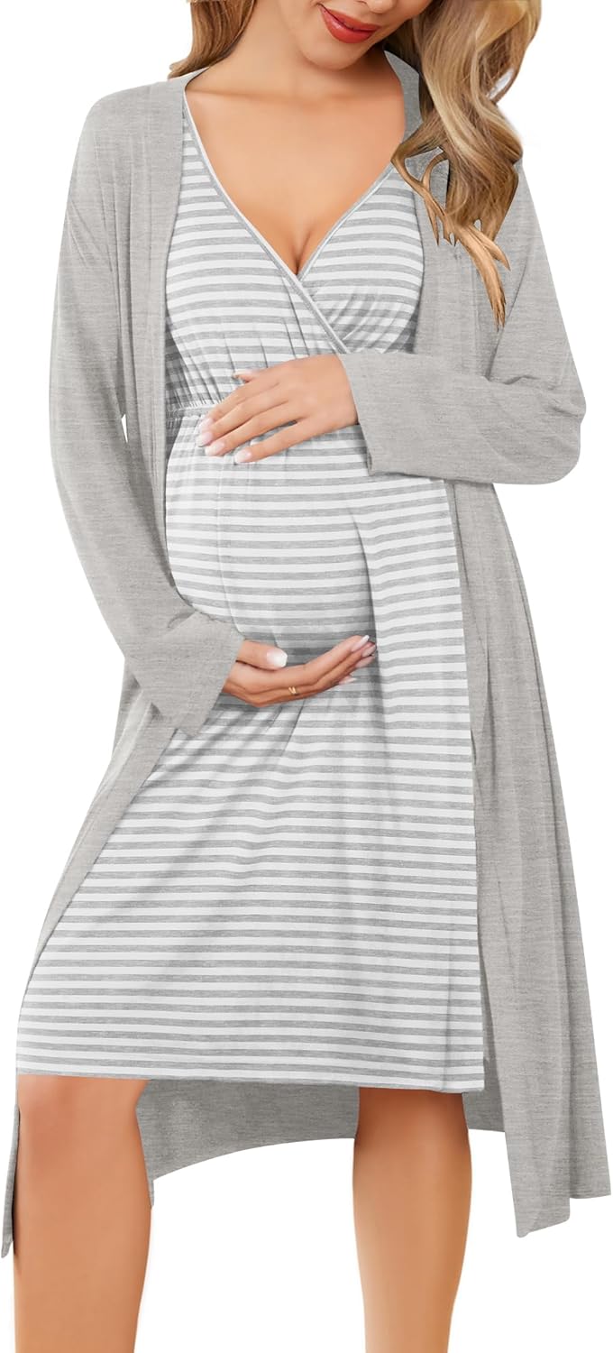 Ekouaer Maternity Nursing Gown and Robe Set for New Moms