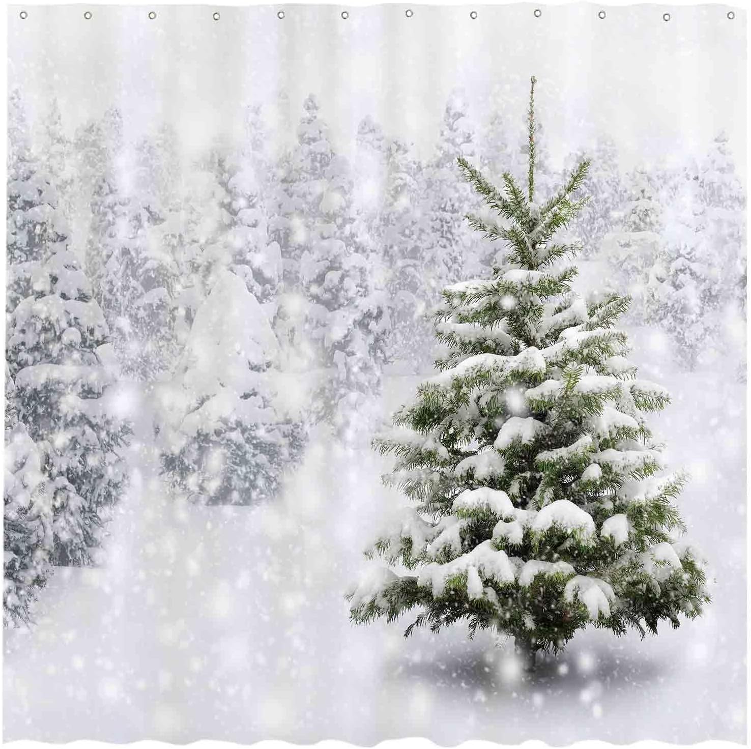 Waterproof Christmas Forest Shower Curtain Set