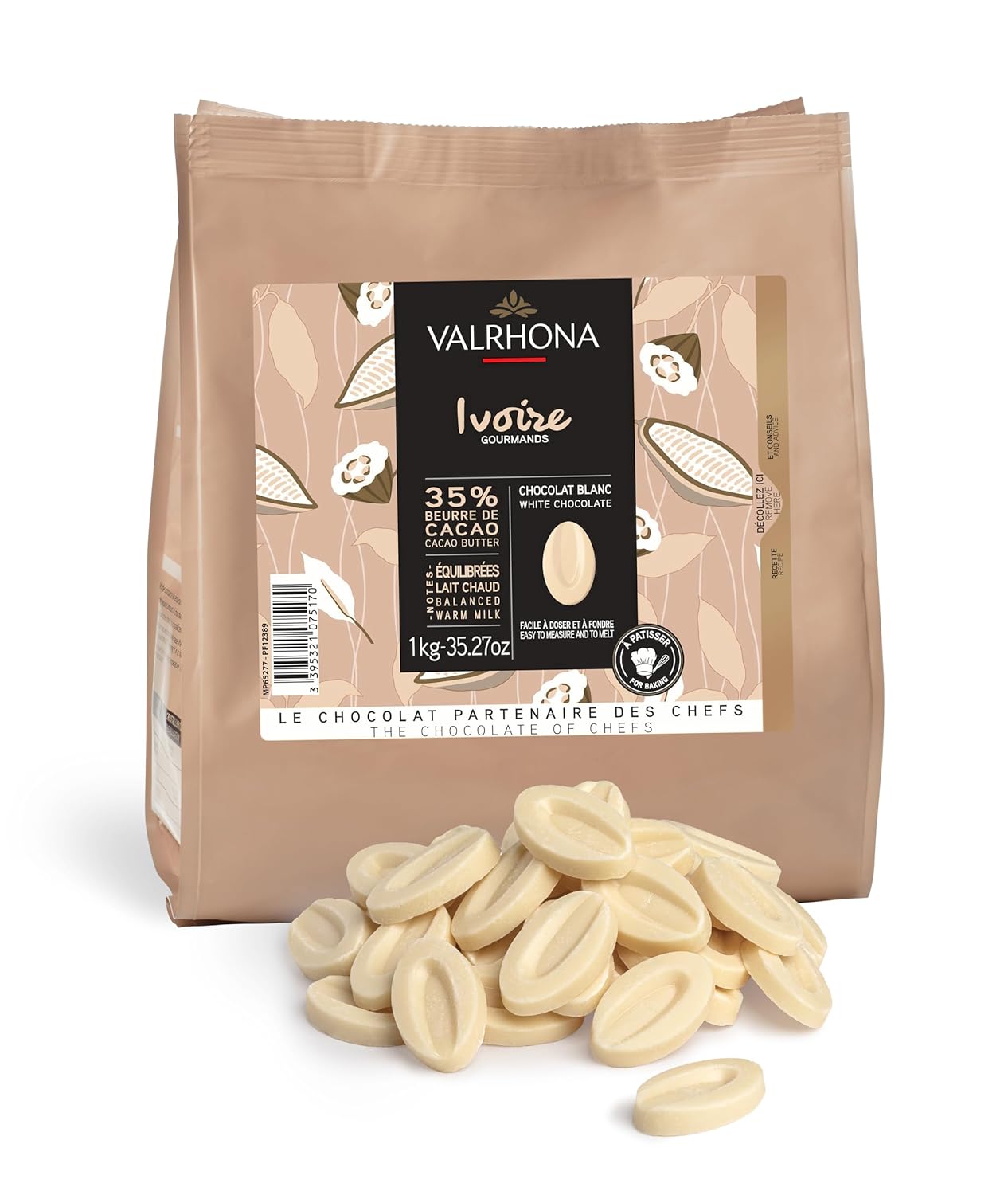 Valrhona Premium French Baking Creamy White Chocolate Discs 1kg