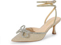 Womens Kitten Heels Rhinestone Bow Ankle Strap Pumps - Dressy