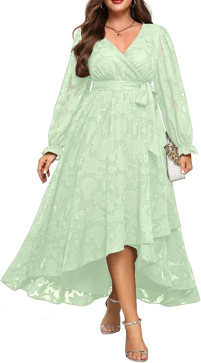 Plus Size Dresses Wedding Guest - Floral Long Sleeve Maxi Dress