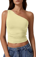 QINSEN Women's One Shoulder Tank Tops - Double Lined Cropped Tee