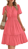 Women's V Neck Smocked Waist Tiered Mini Dress - Casual Summer