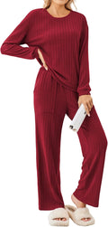 Ekouaer Womens Ribbed Knit Pajama Set - Soft 2 Piece Lounge Set