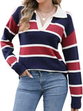CiCiBird V Neck Color Block Polo Sweater - Casual Cozy Staple