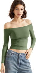 Women Off Shoulder Double Lined Long Sleeve Top - Slim Fit