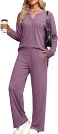 Lounge Sets for Women 2 Piece V Neck Button Matching Sweatsuit - Cozy
