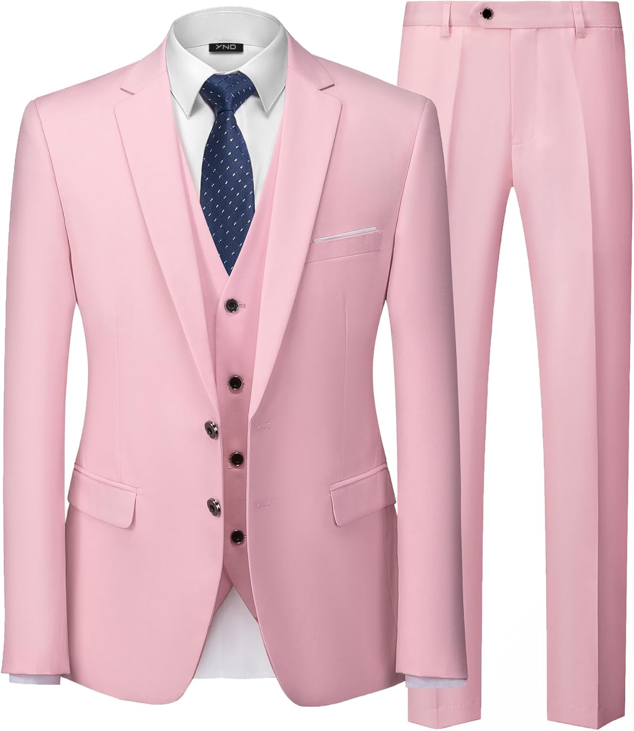 YND Men's 3 Piece Suit Set with Tie for Business and Weddings