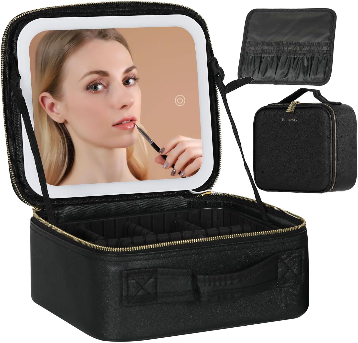 Travel Makeup Bag with LED Lighted Mirror for Women Essentials