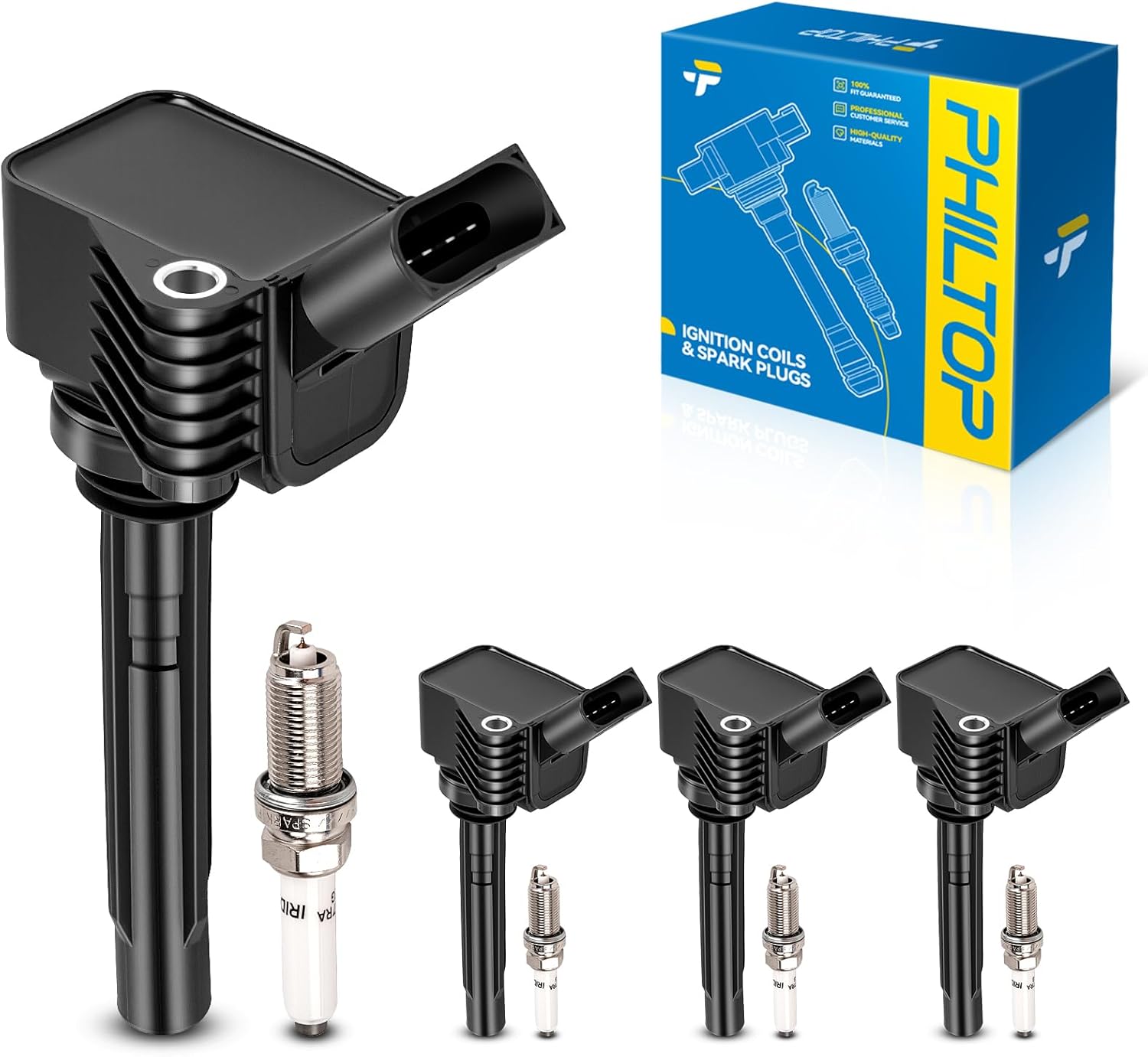PHILTOP Set of 4 Ignition Coil Pack and Spark Plugs for Audi