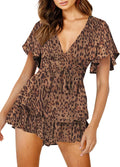 Floral Print Deep V-Neck Romper - Flattering Tie Waist Mini