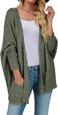 MEROKEETY Women's Fuzzy Popcorn Batwing Sleeve Cardigan Sweater