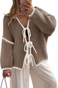 ZESICA Cardigan Tie Front Bow Sweater - Trendy Oversized Knit