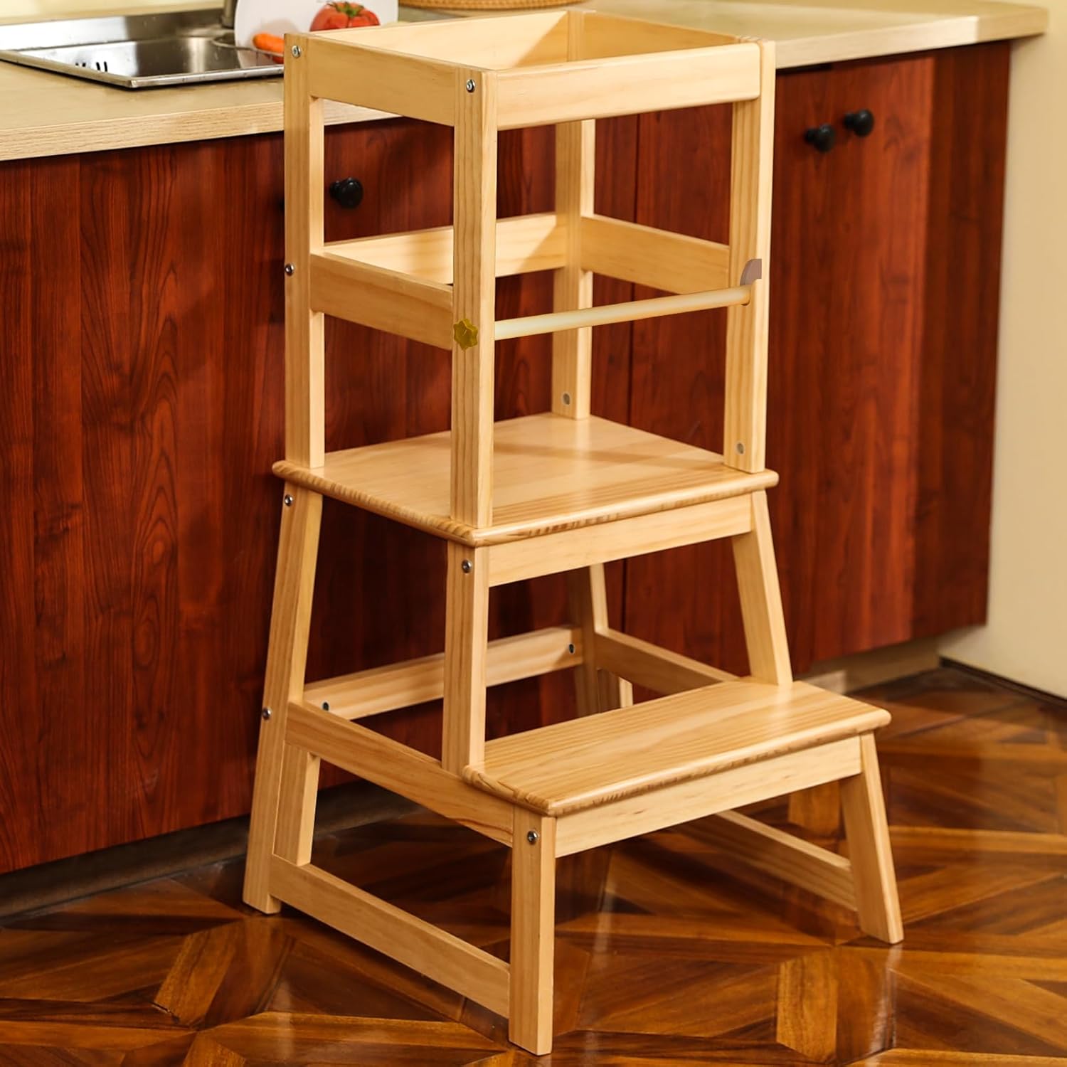 Kitchen Step Stool for Kids with Safety Rail for Fun Learning