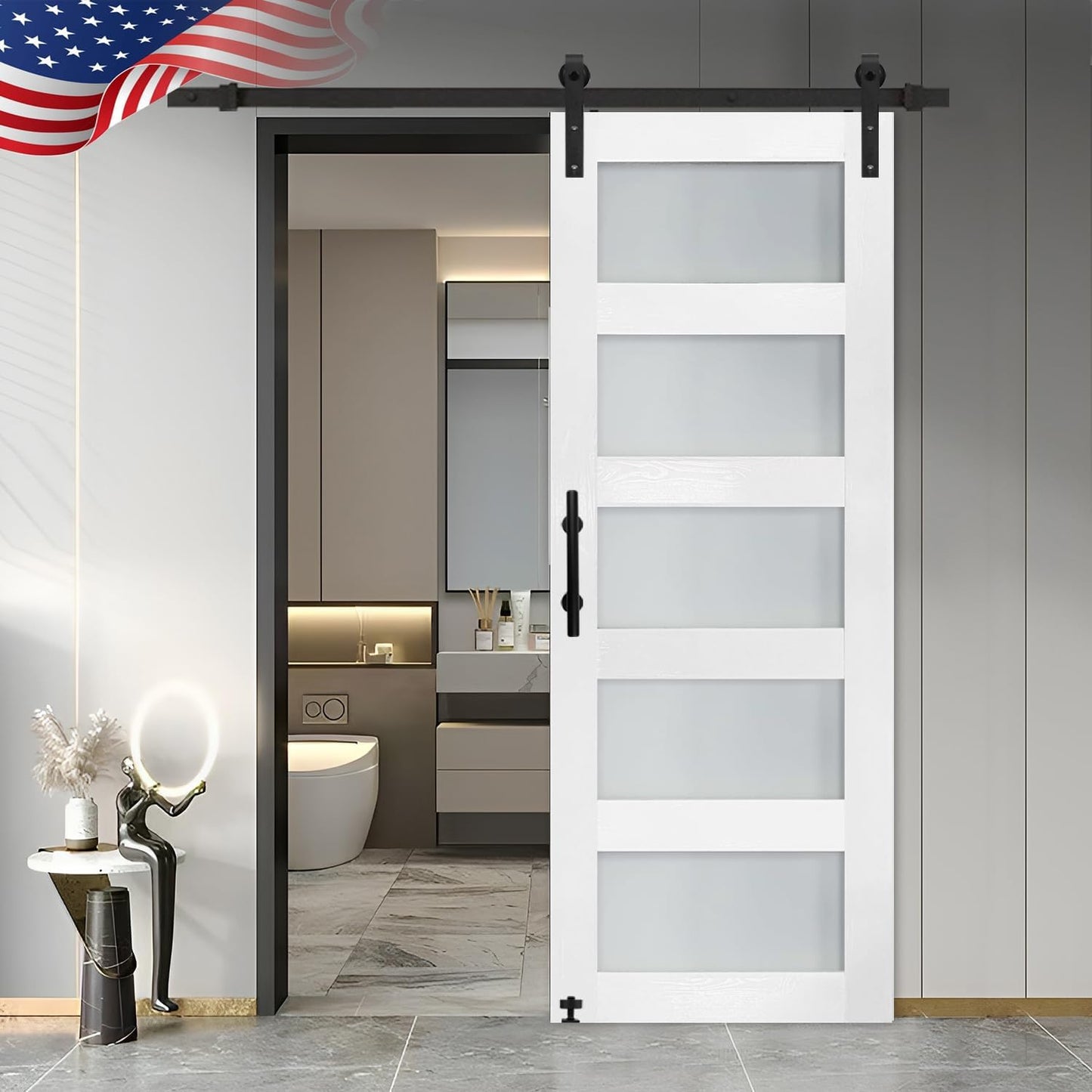 30 in x 96 in Glass Sliding Barn Door with 5FT Hardware Kit