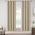 Blackout Tan Linen Look Curtains 52x72 2 Panels - Full Room Darkening