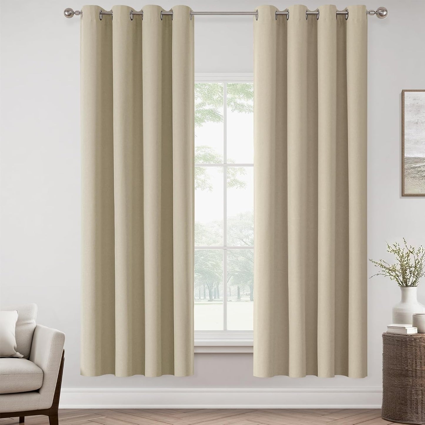 100% Blackout Tan Solid Curtains for Bedroom and Living Room