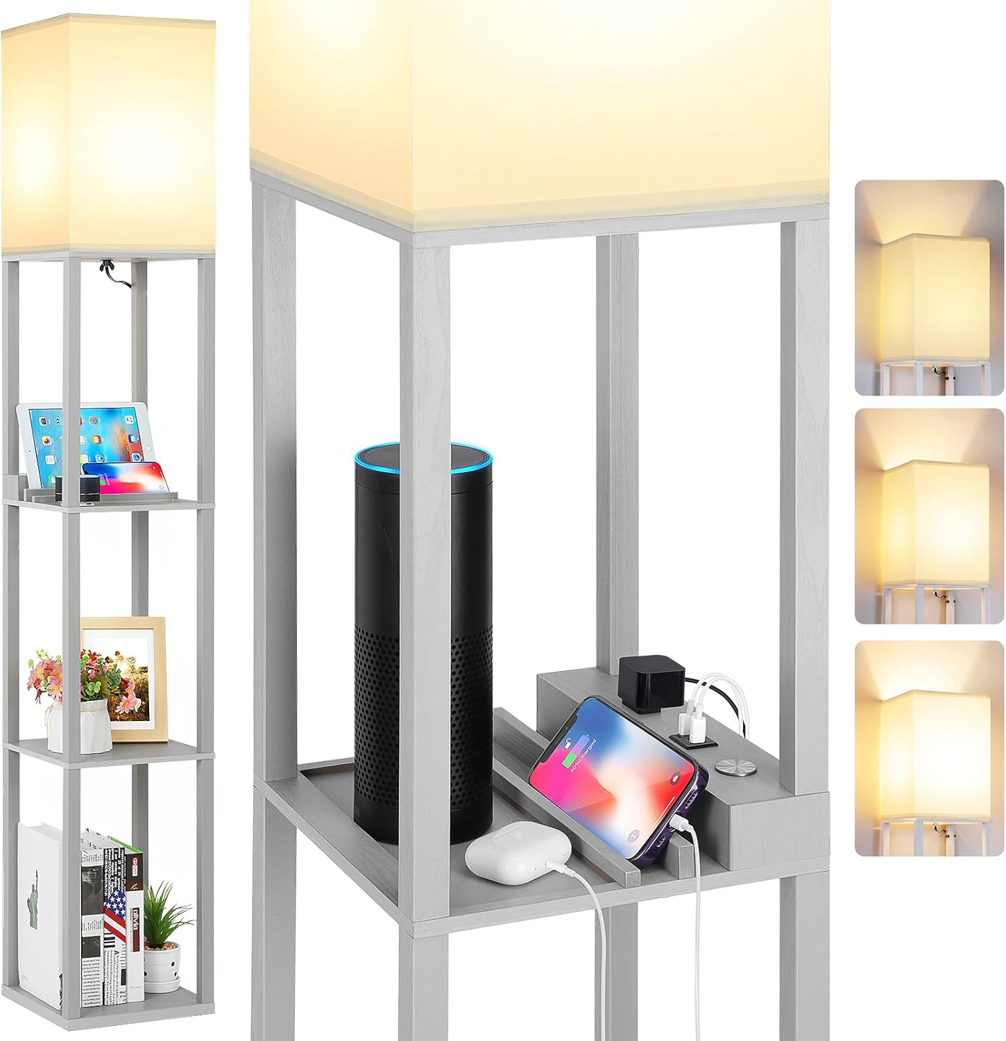 FOLKSMATE LED Shelf Floor Lamp with USB Ports and Power Outlet