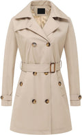Women's Double Breasted Trench Coat with Detachable Hood - Lightweight