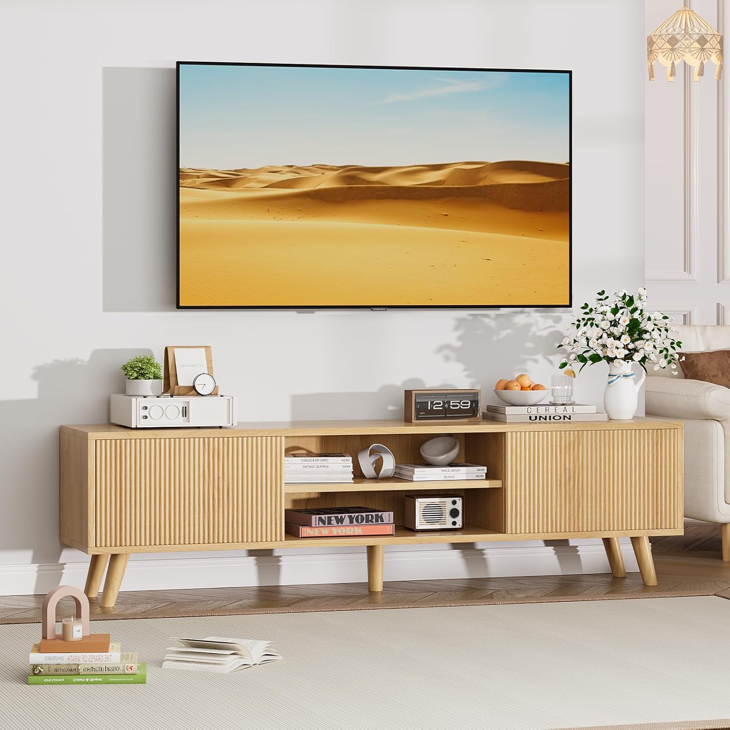 Boho TV Stand with Fluted Doors - Storage Savvy! - 75