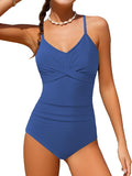 Girls One Piece Control Front Cross Ruched Swimsuit with Cover Up