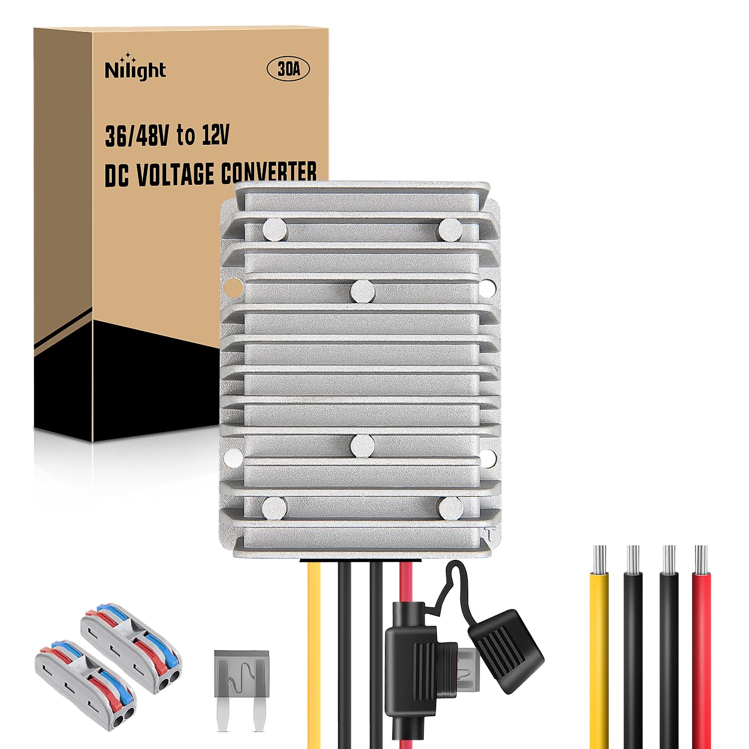 Nilight 48V 36V to 12V Voltage Converter for Golf Carts and More
