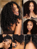 Curly V Part Human Hair Wig 16in - Glueless V Shape, Ready to Wear