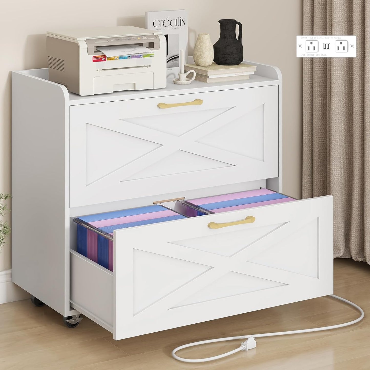 Lateral File Cabinet with Charging Station for Home Office Use