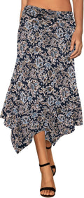 DJT Women's Flowy Handkerchief Hemline Midi Skirt - Flattering, Soft