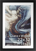 Frame Amo 22x32 Black Solid Wood Poster Frame with White Mat - Gallery