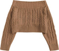 ZAFUL Women V Neck Button Knit Crop Sweater - Cropped Off-Shoulder